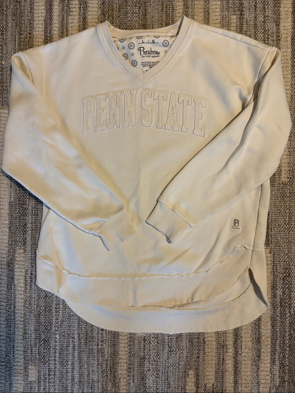 Pressbox Cream Penn State V-Neck Sweatshirt